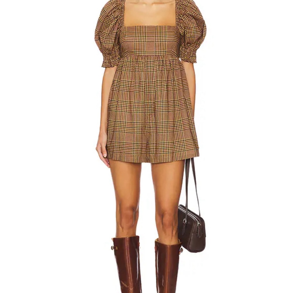 Revolve Plaid Puff Sleeve Mini Dress